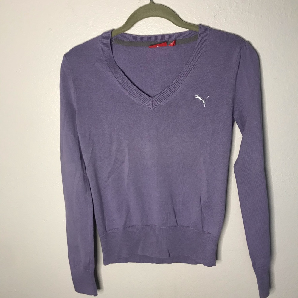 Puma purple long sleeve v neck sweater